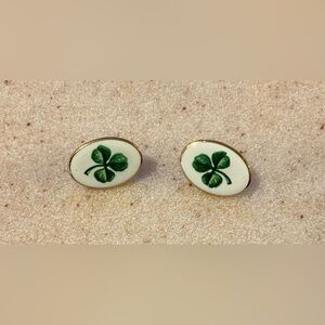 Avon Clover Oval Earrings with Green and Cream